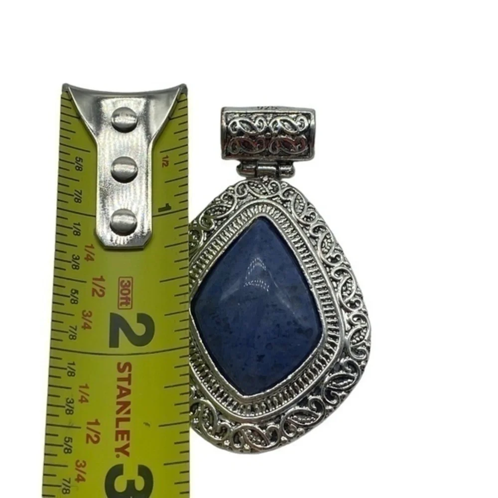 African Sodalite Gemstone Sterling Silver 925 Pendant 2 5/8in